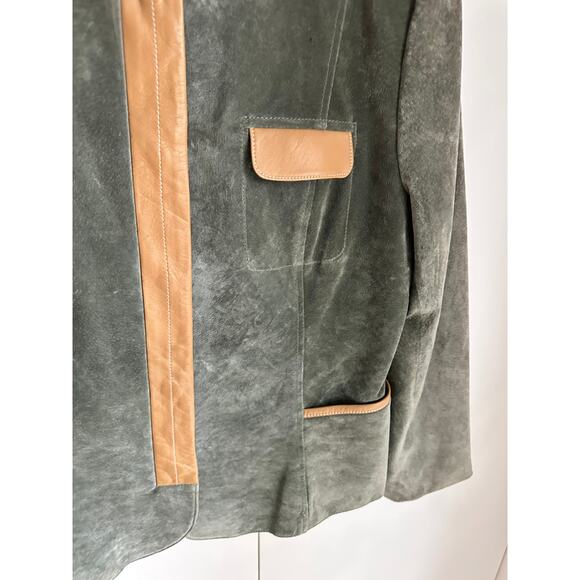 Vintage Doncaster Suede Leather Jacket Sage Green Snap Front Classic Chic Size M - Picture 4 of 12